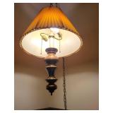 Vintage Hanging Pendant Lamp with Pleated Yellow Shade