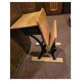 Vintage Wooden School Desk with Iron Legs