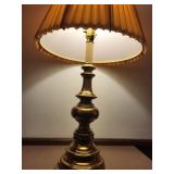 Vintage Brass Table and Floor Lamp Set with Pleated and Cone Shades