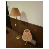 Vintage Brass Table and Floor Lamp Set with Pleated and Cone Shades