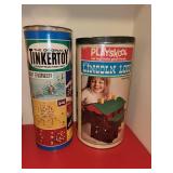 Vintage Tinkertoy and Lincoln Logs Construction Sets with Assorted Toys
