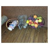 Collection of Kitchenware: Glass Bottles, Baskets, and Decorative Vases