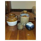 Set of 4 Handcrafted Pottery Pieces Including Jug and Honey Jar