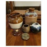 Set of 4 Handcrafted Pottery Pieces Including Jug and Honey Jar