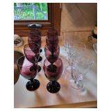 Set of 12 Assorted Wine and Water Goblets - Purple and Clear Glass