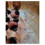 Set of 12 Assorted Wine and Water Goblets - Purple and Clear Glass