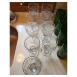 Set of 16 Vintage Glassware: 8 Clear and 8 Green Glasses