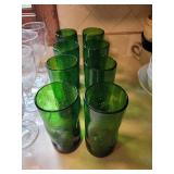 Set of 16 Vintage Glassware: 8 Clear and 8 Green Glasses