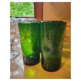 Set of 16 Vintage Glassware: 8 Clear and 8 Green Glasses