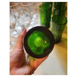 Set of 16 Vintage Glassware: 8 Clear and 8 Green Glasses