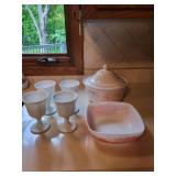 Pfaltzgraff Casserole Dish with Lid and Set of 4 Milk Glass Goblets