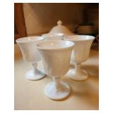 Pfaltzgraff Casserole Dish with Lid and Set of 4 Milk Glass Goblets