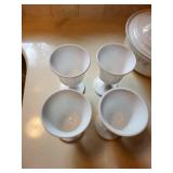 Pfaltzgraff Casserole Dish with Lid and Set of 4 Milk Glass Goblets