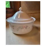 Pfaltzgraff Casserole Dish with Lid and Set of 4 Milk Glass Goblets