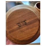 Set of 8 Philcraft Teak Wood Bowls and 8 Crate & Barrel Leaf Design Plates