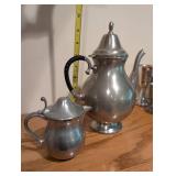 Woodbury Pewter Tea and Creamer Set with Black Handle