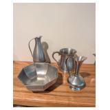 Set of 4 Scandinavian Pewter Pieces with Norway Marks