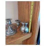 Set of Pewterware: Creamer, Salt Shaker, and Candelabra