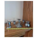 Set of Pewterware: Creamer, Salt Shaker, and Candelabra