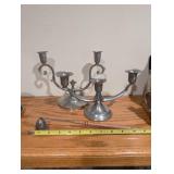 Set of 2 Swedish Vintage Pewter Three-Arm Candelabras with Snuffer