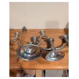 Set of 2 Swedish Vintage Pewter Three-Arm Candelabras with Snuffer