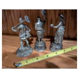 Set of 3 Vintage English Pewter Figurines - Dickens Characters