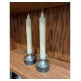 Pair of Danish Vintage Metal Candle Holders with Decorative Candles
