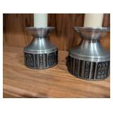 Pair of Danish Vintage Metal Candle Holders with Decorative Candles