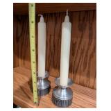 Pair of Danish Vintage Metal Candle Holders with Decorative Candles