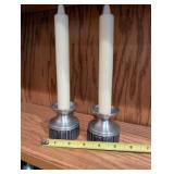 Pair of Danish Vintage Metal Candle Holders with Decorative Candles