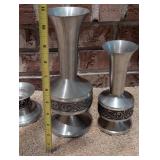 Set of 4 Scandinavian / Norwegian Pewter Metal Vases and Candle Holders with Ornate Design
