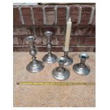 Set of 5 International Pewter Candlestick Holders