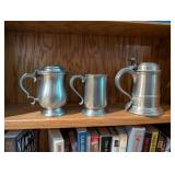 Set of 3 Vintage Pewter Tankard Mugs with Lids
