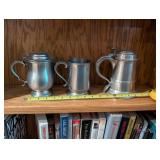 Set of 3 Vintage Pewter Tankard Mugs with Lids