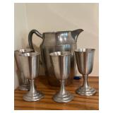 Pewter Pitcher and Colonial Goblet Set - 5 Pieces
