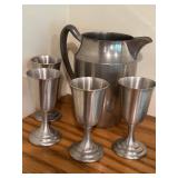 Pewter Pitcher and Colonial Goblet Set - 5 Pieces
