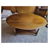 Vintage Oval Wooden Coffee Table with Lower Shelf