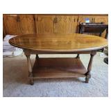 Vintage Oval Wooden Coffee Table with Lower Shelf
