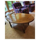 Vintage Oval Wooden Coffee Table with Lower Shelf