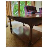 Vintage Oval Wooden Coffee Table with Lower Shelf