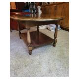 Vintage Oval Wooden Coffee Table with Lower Shelf