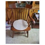 Wooden Windsor Armchair with Scenic Backrest and Cushion