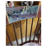 Wooden Windsor Armchair with Scenic Backrest and Cushion