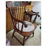 Wooden Windsor Armchair with Scenic Backrest and Cushion