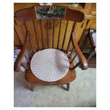 Wooden Windsor Armchair with Scenic Backrest and Cushion