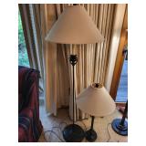 Pair of Elegant Floor and Table Lamps with Fabric Shades