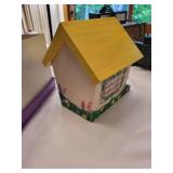 Collection of Decorative Items Including Birdhouse and Ornaments