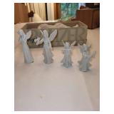 Set of 4 Porcelain Angel Figurines and Metal Heart-Shaped Trinket Box