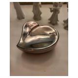 Set of 4 Porcelain Angel Figurines and Metal Heart-Shaped Trinket Box