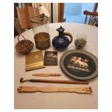 Assorted Decorative and Collectible Items Including Books and Plate